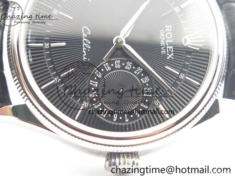 0510 Cellini 50519 Real Date SS BP Maker Best Edition Black Dial Sticks Markers on Black Leather Strap SA Affordable 3087